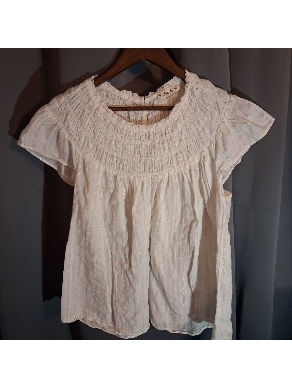 Indigo Rose Women's 2X White Short Sleeve Smocked Blouse